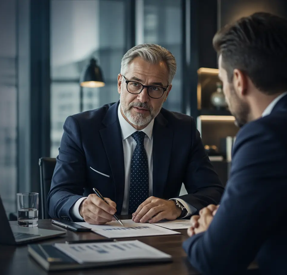 Financial advisors in a modern office discussion